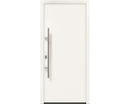 Porte d'entrée EcoStar ISOPRO IP 010 1100 x 2100 mm gauche RAL 9016 blanc signalisation avec ensemble de ferrures, poignée barre en acier inoxydable, cylindre profilé de sécurité avec 5 clés