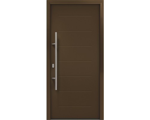 Porte d'entrée EcoStar ISOPRO IP 015 1100 x 2100 mm gauche RAL 8028 marron terre cuite avec ensemble de ferrures, poignée barre en acier inoxydable, cylindre profilé de sécurité avec 5 clés-0