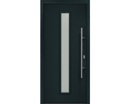 Porte d'entrée EcoStar ISOPRO IP 020 S 1100 x 2100 mm droite RAL 7016 gris anthracite avec ensemble de ferrures, poignée barre en acier inoxydable, cylindre profilé de sécurité avec 5 clés Porte d''entrée avec insert en verre et barre de poignée