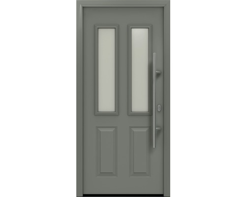 Porte d'entrée EcoStar ISOPRO IP 410 S 1100 x 2100 mm droite RAL 9007 aluminium gris mat avec ensemble de ferrures, poignée barre en acier inoxydable, cylindre profilé de sécurité avec 5 clés-0