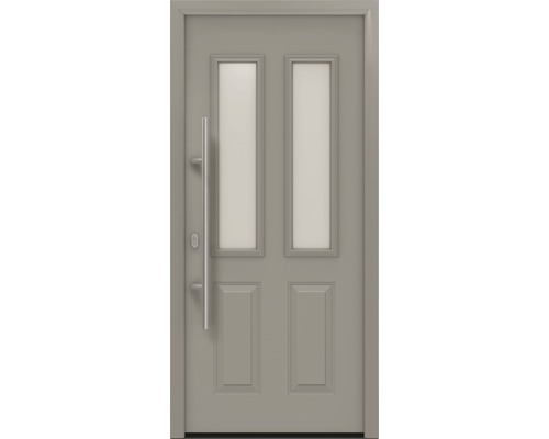 Porte d'entrée EcoStar ISOPRO IP 410 S 1100 x 2100 mm gauche RAL 9007 aluminium gris mat avec ensemble de ferrures, poignée barre en acier inoxydable, cylindre profilé de sécurité avec 5 clés