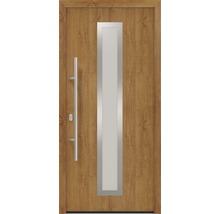 Porte d'entrée EcoStar ISOPRO IP 700S 1100 x 2100 mm gauche golden oak avec ensemble de ferrures, poignée barre en acier inoxydable, cylindre profilé de sécurité avec 5 clés-thumb-0