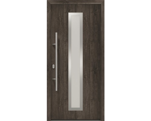 Porte d'entrée EcoStar ISOPRO IP 700S 1100 x 2100 mm gauche night oak avec ensemble de ferrures, poignée barre en acier inoxydable, cylindre profilé de sécurité avec 5 clés