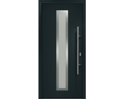 Porte d'entrée EcoStar ISOPRO IP 700S 1100 x 2100 mm droite RAL 7016 gris anthracite avec ensemble de ferrures, poignée barre en acier inoxydable, cylindre profilé de sécurité avec 5 clés Porte d''entrée avec insert en verre et poignée