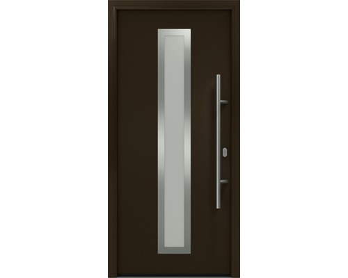 Haustür EcoStar ISOPRO IP 700S 1100 x 2100 mm Rechts RAL 8028 terrabraun inkl. Beschlag-Set,Edelstahl Stangengriff,Sicherheitsprofilzylinder mit 5 Schlüsseln Moderne Haustür mit Glasausschnitt und Edelstahlgriff
