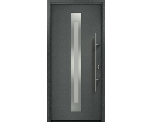 Porte d'entrée EcoStar ISOPRO IP 770S 1100 x 2100 mm droite CH703 anthracite metallic avec ensemble de ferrures, poignée barre en acier inoxydable, cylindre profilé de sécurité avec 5 clés Porte d''entrée avec insert en verre et poignée