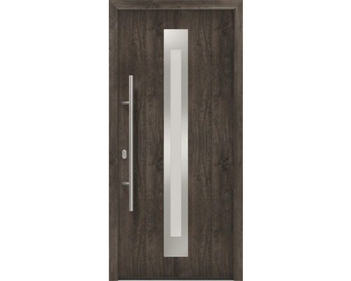 Porte d'entrée EcoStar ISOPRO IP 770S 1100 x 2100 mm gauche night oak avec ensemble de ferrures, poignée barre en acier inoxydable, cylindre profilé de sécurité avec 5 clés