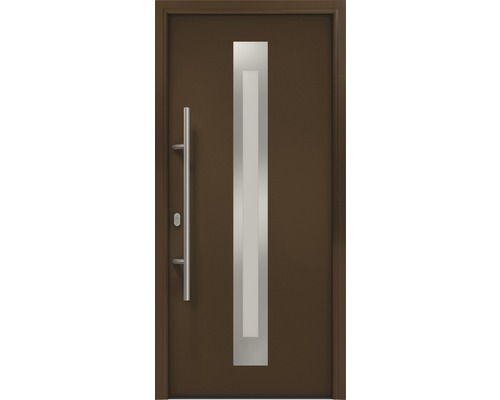 Porte d'entrée EcoStar ISOPRO IP 770S 1100 x 2100 mm gauche RAL 8028 marron terre cuite avec ensemble de ferrures, poignée barre en acier inoxydable, cylindre profilé de sécurité avec 5 clés