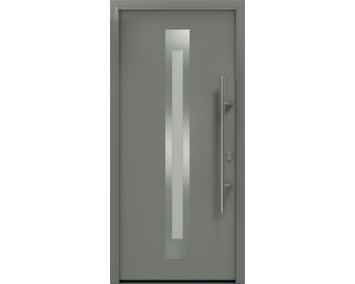 Porte d'entrée EcoStar ISOPRO IP 770S 1100 x 2100 mm droite RAL 9007 aluminium gris mat avec ensemble de ferrures, poignée barre en acier inoxydable, cylindre profilé de sécurité avec 5 clés-0