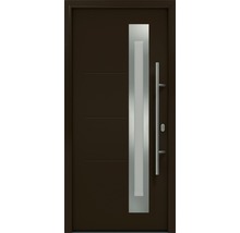 Moderne Haustür mit Edelstahl-Applikationen und Griffstange