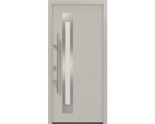 Porte d'entrée EcoStar ISOPRO IP 780S 1100 x 2100 mm gauche RAL 9006 aluminium blanc mat avec ensemble de ferrures, poignée barre en acier inoxydable, cylindre profilé de sécurité avec 5 clés