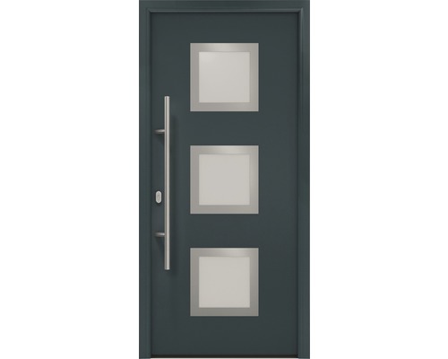 Porte d'entrée EcoStar ISOPRO IP 810S 1100 x 2100 mm gauche RAL 7016 gris anthracite avec ensemble de ferrures, poignée barre en acier inoxydable, cylindre profilé de sécurité avec 5 clés