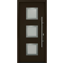 Haustür mit drei quadratischen Glaseinsätzen und Stangengriff