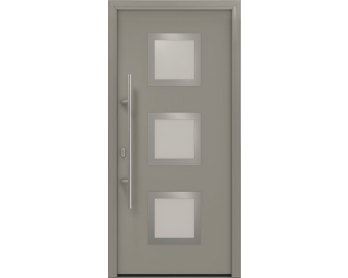 Porte d'entrée EcoStar ISOPRO IP 810S 1100 x 2100 mm gauche RAL 9007 aluminium gris mat avec ensemble de ferrures, poignée barre en acier inoxydable, cylindre profilé de sécurité avec 5 clés