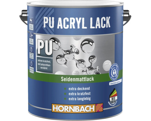 Vernis acrylique PU Hornbach satiné, extra résistant aux rayures et durable, vernis à base d'eau pour intérieur et extérieur.