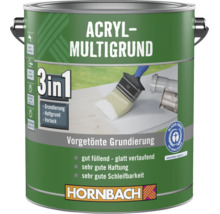 Hornbach Acryl-Multigrund 3 en 1, primaire teinté, primaire d'accrochage et sous-couche avec label écologique Ange Bleu. Hornbach Logo.