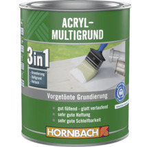 Hornbach Acryl-Multigrund 3 in 1, vorgetönte Grundierung, Haftgrund und Vorlack, Blauer Engel Siegel, Hornbach Logo.