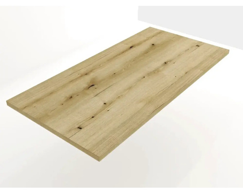 Panneau en bois rectangulaire avec veinage naturel et nœuds, idéal pour un plateau de table ou une étagère.