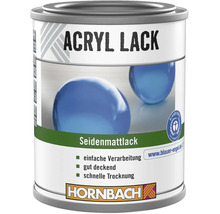Vernis acrylique Hornbach satiné, bon pouvoir couvrant et séchage rapide, avec label écologique Blauer Engel.