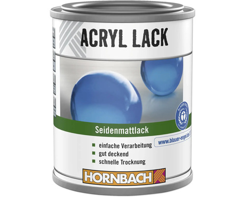 Vernis acrylique Hornbach satiné, bon pouvoir couvrant et séchage rapide, avec label écologique Blauer Engel.