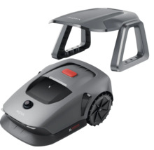 Robot tondeuse Mova avec garage pour l'entretien automatisé de la pelouse.