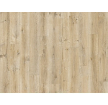 Revêtement de sol stratifié aspect bois avec veinage naturel et nœuds.