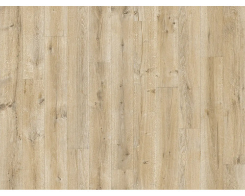 Revêtement de sol stratifié aspect bois avec veinage naturel et nœuds.