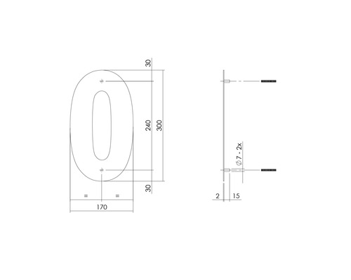 Dessin technique du numéro de maison zéro avec dimensions