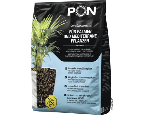 Substrat spécial Lechuza PON pour palmiers et plantes méditerranéennes, pré-fertilisé, réservoir d eau sans tourbe, évite l humidité stagnante.