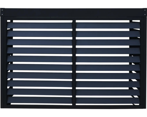 Panneau brise-vue en aluminium anthracite avec lames horizontales et montant central.