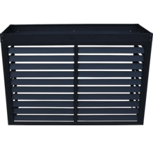 Cache-poubelle moderne en métal avec lamelles horizontales de couleur anthracite.
