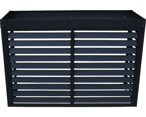 Cache-poubelle moderne en métal avec lamelles horizontales de couleur anthracite.