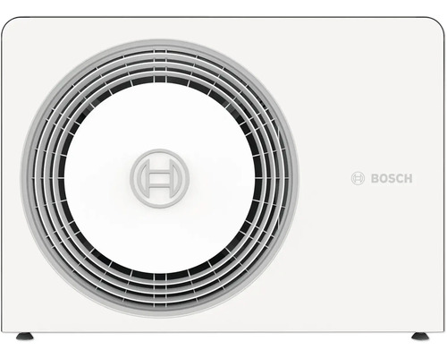 Unité extérieure Bosch pour pompes à chaleur ou climatisation avec grille de ventilation ronde et Bosch Logo.