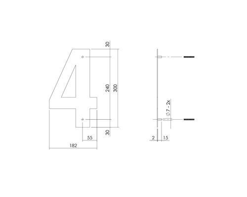 Technische Zeichnung der Hausnummer 4 mit Maßen.