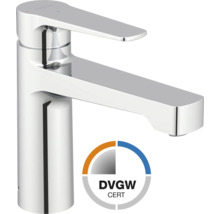 Mitigeur de lavabo monocommande en métal chromé avec certification DVGW.