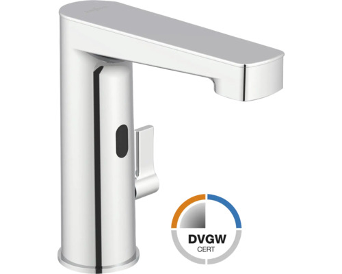 Mitigeur de lavabo à infrarouge en chrome avec levier de température latéral et certification DVGW.