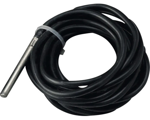 Sonde de température avec câble noir et embout métallique.