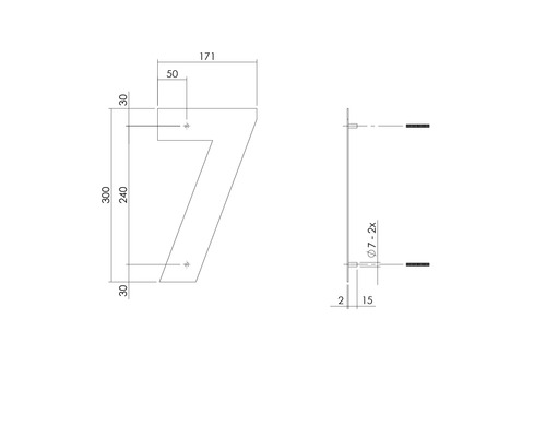 Dessin technique numéro de maison 7 avec dimensions