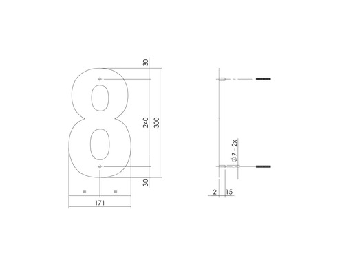 Dessin technique du numéro de maison huit avec dimensions