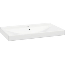 Lavabo rectangulaire en céramique avec trou de robinetterie et trop-plein.