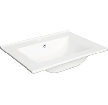 Lavabo rectangulaire en céramique blanche avec un trou pour robinetterie et trop-plein.