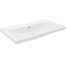 Lavabo rectangulaire en céramique blanche avec vasque plate, trou pour robinetterie et trop-plein pour la salle de bains.