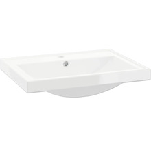 Lavabo rectangulaire en céramique avec trou pour robinetterie et trop-plein.