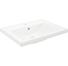 Lavabo rectangulaire en céramique avec trou pour mitigeur et trop-plein.