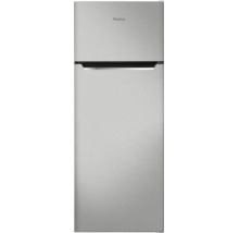 Réfrigérateur combiné Amica aspect inox avec compartiment congélateur en haut et poignée intégrée.