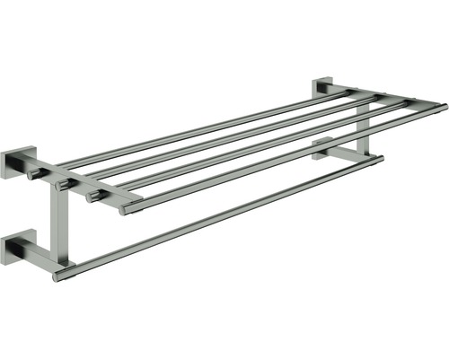 Étagère porte-serviettes GROHE Essential Cube hard graphite brossé 40512AL1 Porte-serviettes mural avec étagère pour la salle de bain
