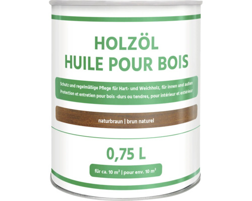 Huile pour bois 0,75 litre en brun naturel pour bois durs et tendres, intérieur et extérieur, pour environ 10 mètres carrés.