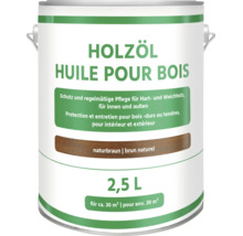 Huile pour bois durs et tendres, pour intérieur et extérieur, brun naturel, 2,5 litres, rendement environ 30 mètres carrés.
