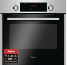Four encastrable Amica avec façade en inox, deux boutons rotatifs et affichage numérique, fabriqué en Europe.