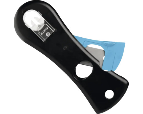 Couteau de sécurité Martor pour films et cartons avec poignée ergonomique en plastique et lame dissimulée.